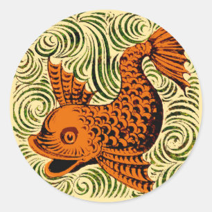 Sticker Rond Poisson Antique Carrelage Ancien art