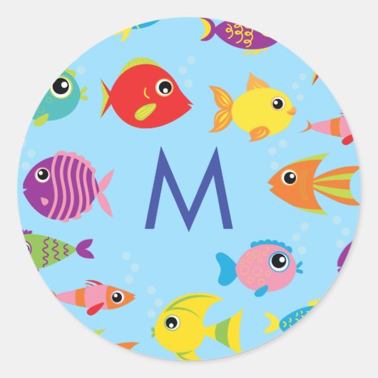 Sticker Rond Poisson Aquarium mignon Nom de l'enfant Enveloppe (Devant)