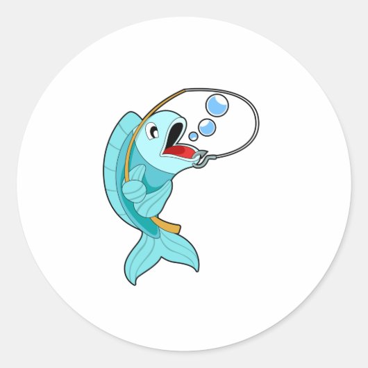Sticker Rond Poisson avec canne à pêche (Devant)
