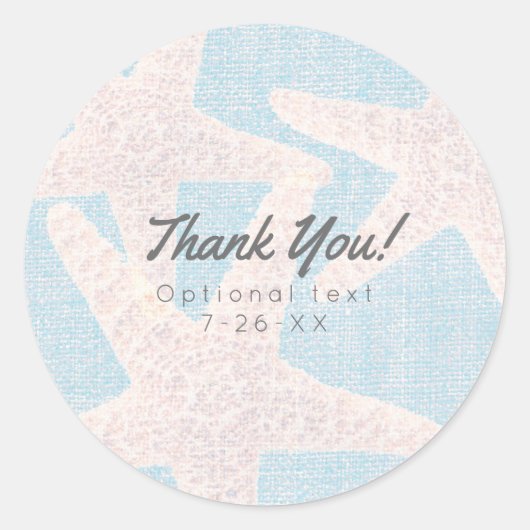 Sticker Rond Poisson blanche & Bleu Burlap Beach Party Favorise (Devant)