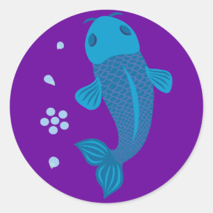Sticker Rond Poisson bleu Koi