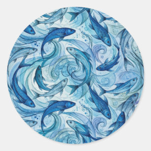 Sticker Rond Poisson Bleu Mystique Flowing Harmony