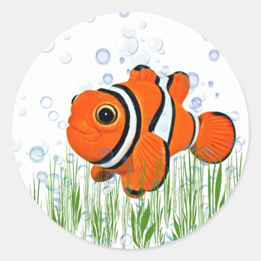 Sticker Rond Poisson Clown mignon (Devant)