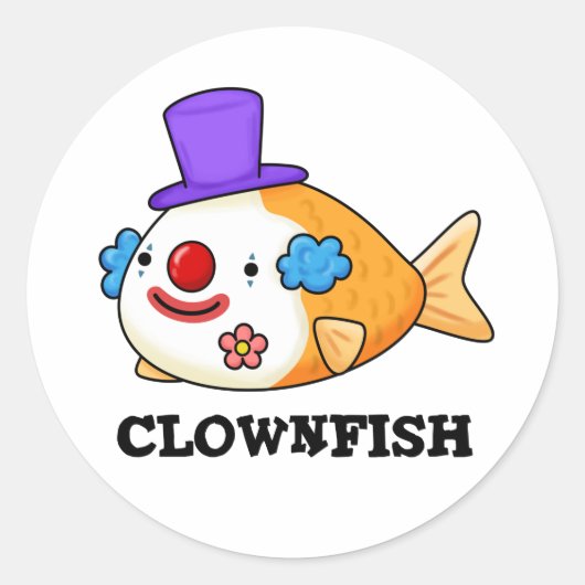 Sticker Rond Poisson clownesque Funky Animal Poisson Pun (Devant)