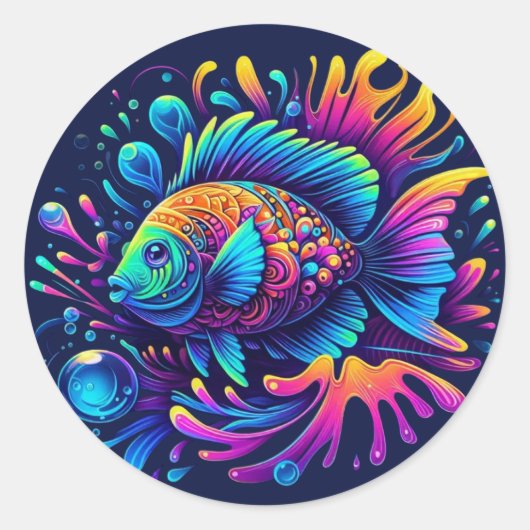 Sticker Rond Poisson coloré (Devant)