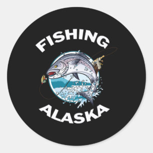 Sticker Rond Poisson d'Alaska Saumon Sauvage d'Alaska Pêche Sou