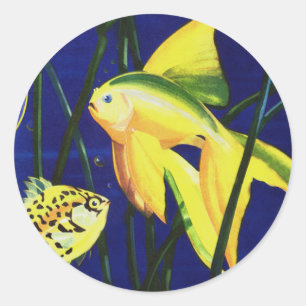 Sticker Rond Poisson de la vie marine vintage, poisson rouge fa
