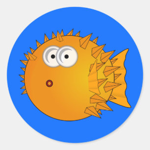Sticker Rond Poisson de Puffer au carton mignon