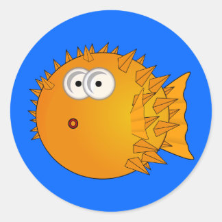 Sticker Rond Poisson de Puffer au carton mignon