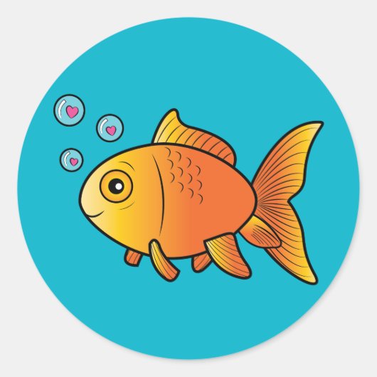 Sticker Rond Poisson d'or avec bulles cardiaques (Devant)