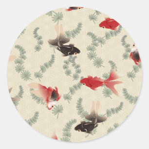 Sticker Rond Poisson d'or japonais