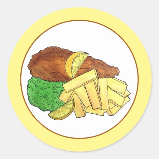 Sticker Rond Poisson et chips Pois British Pub Restaurant Resta (Devant)