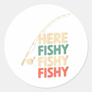 Sticker Rond Poisson ici amusant Conception de pêche B Poisson 