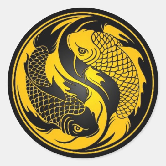 Sticker Rond Poisson jaune et noir Yin Yang Koi (Devant)