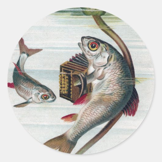 Sticker Rond Poisson Jouer Accordion et Lys d'eau (Devant)