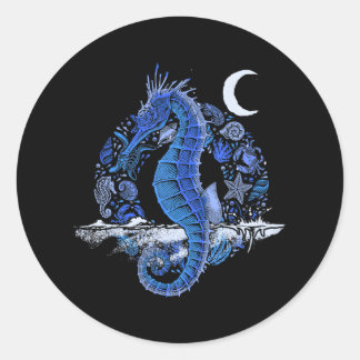 Sticker Rond Poisson Mer Créature Crescent Lune Sous-marine
