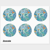 Sticker Rond Poisson Parmi Le Motif Des Vagues (Feuille)