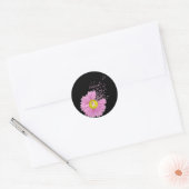 Sticker Rond Poisson rose avec rubans roses (Enveloppe)