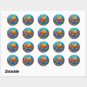 Sticker Rond Poisson rouge de dessin animé (Feuille)