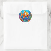Sticker Rond Poisson rouge de dessin animé (Sac)
