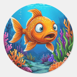 Sticker Rond Poisson rouge de dessin animé