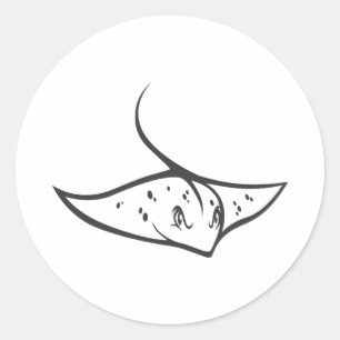 Sticker Rond Poisson Stingray en noir et blanc
