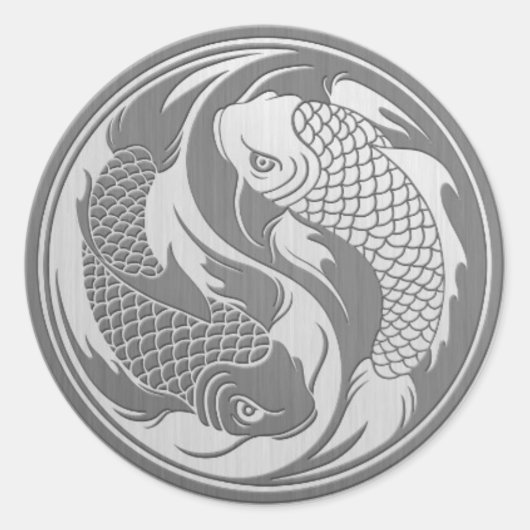 Sticker Rond Poisson Yin Yang Koi avec effet acier inoxydable (Devant)