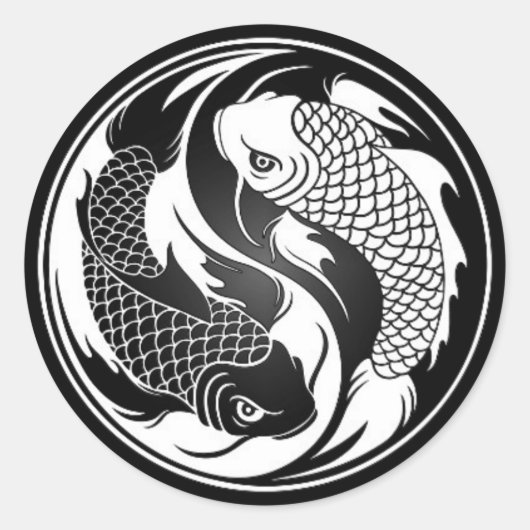 Sticker Rond Poisson Yin Yang Koi blanc et noir (Devant)