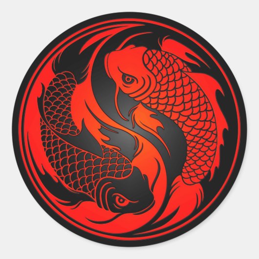 Sticker Rond Poisson Yin Yang Koi rouge et noir (Devant)