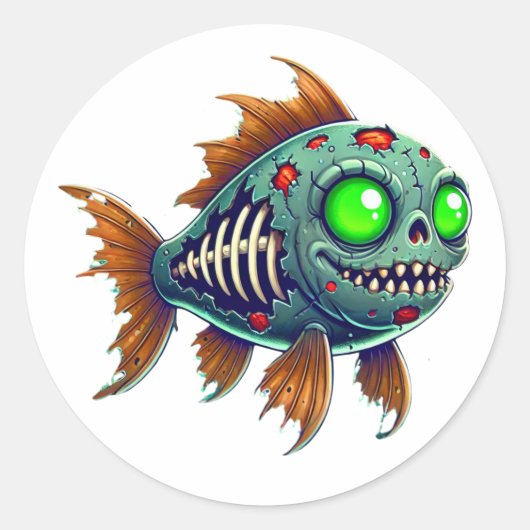 Sticker Rond Poisson zombie étrange de l'abîme (Devant)