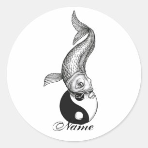 Sticker Rond Poissons blancs noirs japonais frais Yin Yang de