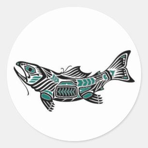 Sticker Rond Poissons bleus et noirs turquoises d'esprit de