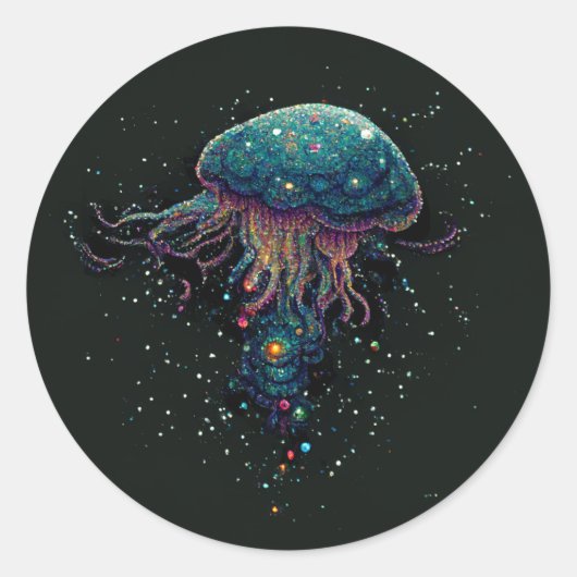 Sticker Rond Poissons de l'espace (Devant)