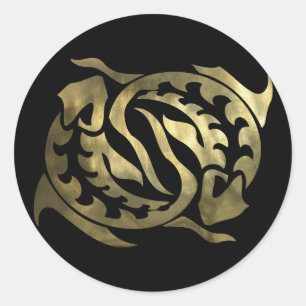 Sticker Rond Poissons Gold Pisces