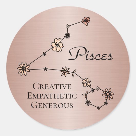 Sticker Rond Poissons Zodiac étoile Poisson Symbole Fleur Const (Devant)