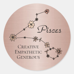 Sticker Rond Poissons Zodiac étoile Poisson Symbole Fleur Const
