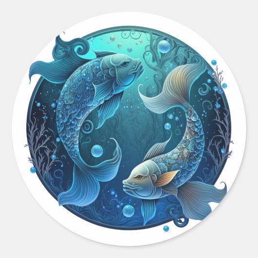 Sticker Rond Poissons Zodiac Graphique (Devant)