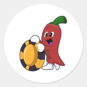 Sticker Rond Poivre au Poker avec des jetons de Poker
