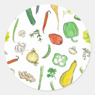 Sticker Rond Poivrons à courge à l'aquarelle végétale