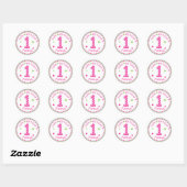 Sticker Rond Poka rose chaud point heureux anniversaire numéro (Feuille)