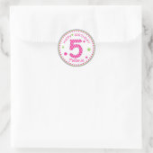 Sticker Rond Poka rose chaud point heureux anniversaire numéro (Sac)