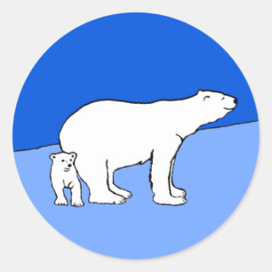 Sticker Rond Polar Bear Mom and Cub Peinture - Wildlife Art