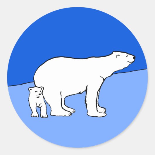 Sticker Rond Polar Bear Mom and Cub Peinture - Wildlife Art (Devant)