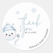 Sticker Rond Polar Bear Winter Baby Shower Thank You (Devant)