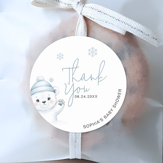 Sticker Rond Polar Bear Winter Baby Shower Thank You