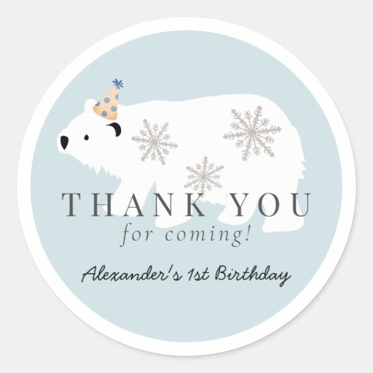 Sticker Rond Polar Bear Winter Wonderland Bleu Anniversaire (Devant)