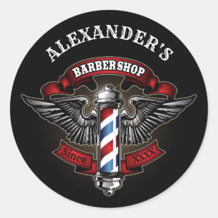 Sticker Rond Pole en barbier ailé Personnaliser