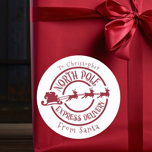 Sticker Rond Pôle Nord De Père Noël Poteau Express