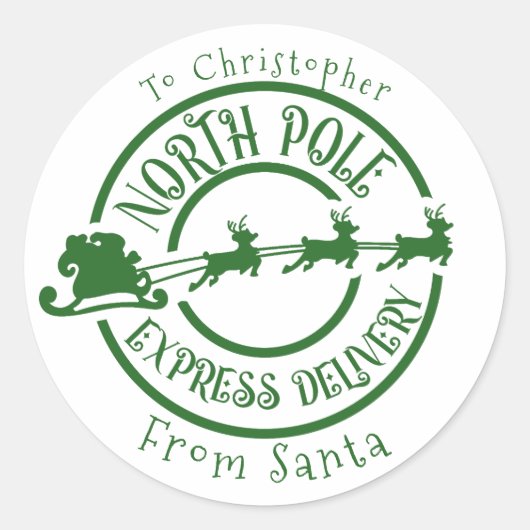 Sticker Rond Pôle Nord De Père Noël Poteau Express (Devant)