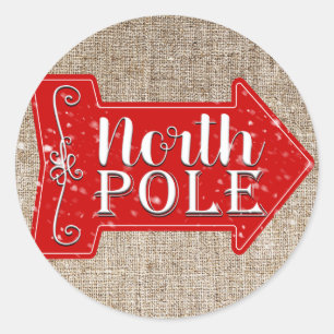 Sticker Rond Pôle Nord Flèche Rouge Rustique Noël Fêtes